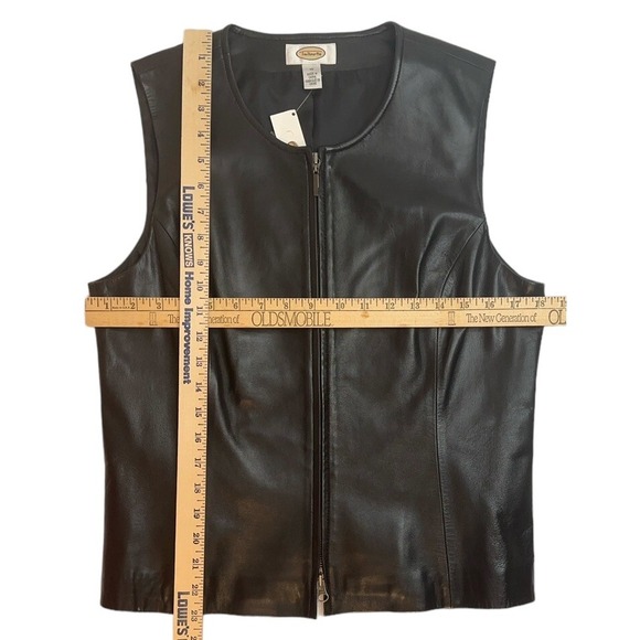 Talbots Leather Vest Sz 10 Women's Lined Black NWT Org $198 Quiet Luxury Edgy - Picture 8 of 8